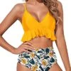 Women's Charming Ruched Bottom Bikini Swimsuit-Yellow Floral