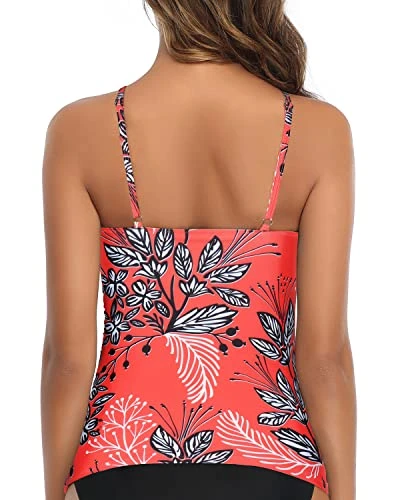 Match Different Bikini Bottom Women Tankini Top Only-Red Floral 2 Match Different Bikini Bottom Women Tankini Top Only-Red Floral - Image 2
