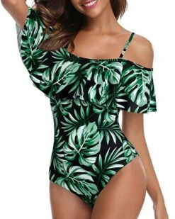 Retro Off Shoulder Ruffled One Piece Swimsuit For Women-Tropical Leaf -Bikini Beach Shop 51LE6MuclyL 65795ea3 9e6b 4a0d aa3e bd1144fd881b