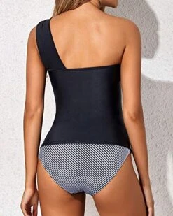 Flattering Two Piece Tankini Bathing Suits One Shoulder Swim Top And Shorts Swimsuits-Black Stripe -Bikini Beach Shop 51LKxzafUIL 3b9fd979 358d 4a8f a672 0693c76da99e
