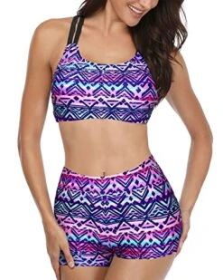 Women's Backless Tankini Athletic 3 Piece Swimsuits-Black And Tribal Purple 6 Women's Backless Tankini Athletic 3 Piece Swimsuits-Black And Tribal Purple -Bikini Beach Shop 51LS491kHDL