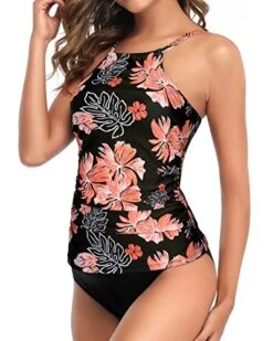 Two Piece Slimming Ruched Tankini High Cut Bottom-Black Orange Floral -Bikini Beach Shop 51MR7CXSVgL 3722417c 5c54 4f24 9bf8 25e0fd3be78d