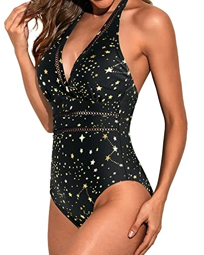 Mesh Hollow Out Backless Women One Piece Monokini Swimsuit-Gold Stars 4 Mesh Hollow Out Backless Women One Piece Monokini Swimsuit-Gold Stars - Image 4
