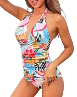 Women One Piece Swimsuits Tummy Control Halter Ruched Swimwear -Bikini Beach Shop 51MYzRH06eL