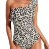 Playful Ruffle One Shoulder One Piece Swimsuits-Leopard