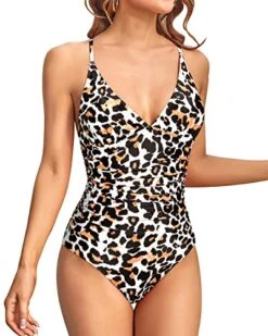 Ruched Swimsuits Backless Design For Women-Leopard