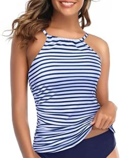 Charming Printed Patterns Tankini Top Ruched Swim Top Without Bottom-Blue And White Stripes -Bikini Beach Shop 51NWZHGD RL 2357ec86 7e5b 4c9d b75d bcac966617be