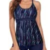 Adjustable Strap Flowy Tankini Bathing Suits Boy Shorts-Navy Blue