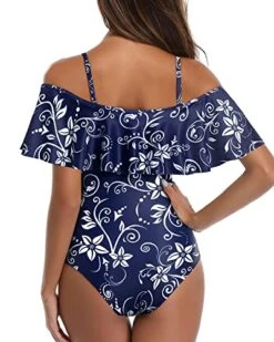 Women's Ruffle Tummy Control Bathing Suit Retro Off Shoulder One Piece Swimsuit -Bikini Beach Shop 51NqpdTbbqL