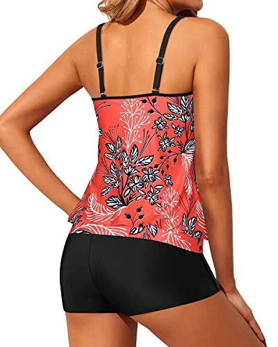 Women High Waisted Boyshort Tankini Bottoms Bathing Suits-Red Floral 2 Women High Waisted Boyshort Tankini Bottoms Bathing Suits-Red Floral - Image 2