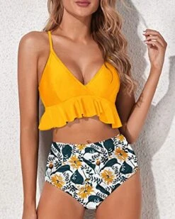 Women's Charming Ruched Bottom Bikini Swimsuit-Yellow Floral -Bikini Beach Shop 51O5aRzYtkL