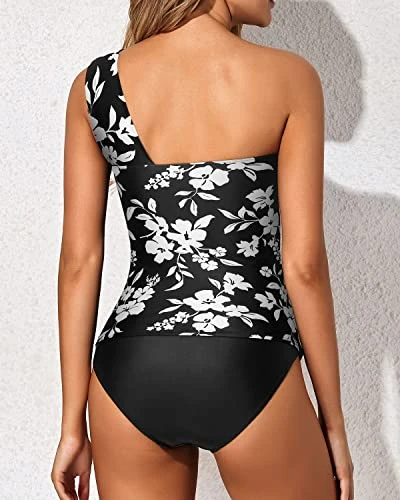 Supportive Padded Bra 2 Piece Tankini Bathing Suits For Women Shorts-Black Floral 3 Supportive Padded Bra 2 Piece Tankini Bathing Suits For Women Shorts-Black Floral - Image 3