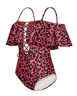 Strapless Lace-Up Women Sexy One Piece Swimwear-Red Leopard -Bikini Beach Shop 51OU7gD5kzL