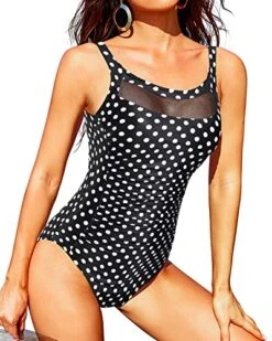Vintage Tummy Control U Back One Piece Swimsuits-Black Dot -Bikini Beach Shop 51PWtZq2fyL