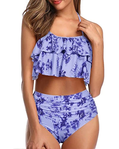 Flattering Two Piece Swimsuit For Summer Vacation-Blue Tie Dye 3 Flattering Two Piece Swimsuit For Summer Vacation-Blue Tie Dye - Image 3