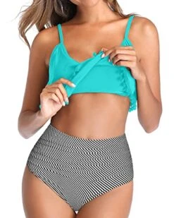Adjustable Spaghetti Straps Two Piece Bikini Swimsuit-Aqua Stripe 7 Adjustable Spaghetti Straps Two Piece Bikini Swimsuit-Aqua Stripe -Bikini Beach Shop 51PzPdA3hkL