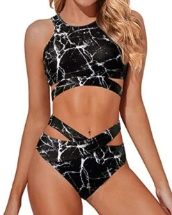 Trendy Cutout Bikini Set Criss Cross Bandage Swimsuit For Women
