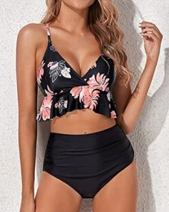Flouncy Ruffle High Waisted Bikini Swimsuits Deep V Neck-Black Orange Floral 7 Flouncy Ruffle High Waisted Bikini Swimsuits Deep V Neck-Black Orange Floral -Bikini Beach Shop 51RT3XAko3S 90841139 8cc3 41d0 878d 46ecdbd7b632