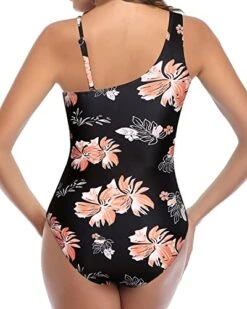Stylish Asymmetrical Mesh Front Swimsuit For Curvy Women-Black Orange Floral -Bikini Beach Shop 51RjuB0q nL 7cb1f33f 0acc 49ca ba87 4152c40b166b