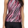 3 Piece Tankini Bathing Suit Casual Tankini Set-Pink Stripe