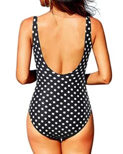 Vintage Tummy Control U Back One Piece Swimsuits-Black Dot -Bikini Beach Shop 51SVxbAqYFL