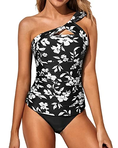 Supportive Padded Bra 2 Piece Tankini Bathing Suits For Women Shorts-Black Floral 1 Supportive Padded Bra 2 Piece Tankini Bathing Suits For Women Shorts-Black Floral