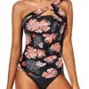 Chubby Girls & Young Moms Two Piece Tankini Bathing Suits For Women-Black Orange Floral