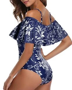 Women's Ruffle Tummy Control Bathing Suit Retro Off Shoulder One Piece Swimsuit -Bikini Beach Shop 51U0OrchFGL