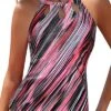 Women Swimsuit Top Backless Swim Tank Top-Pink Stripe