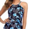 Adjustable Neck Tunnel And Straps Tankini Top For Women-Blue Floral