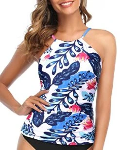 Women's Tummy Control Tankini Top High NeckRuched Swim Top