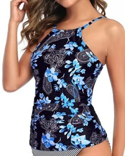 Adjustable Neck Tunnel And Straps Tankini Top For Women-Blue Floral -Bikini Beach Shop 51WU3wx3XgL 5b7320f3 7c6f 4260 b9bd dc1c8523b43c
