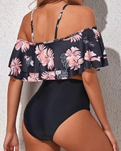 High Waisted Two Piece Off Shoulder Bikini Set-Black Orange Floral -Bikini Beach Shop 51WhAx98RIL c4e7e7b7 9c51 424c 8df2 3c178e2f712e
