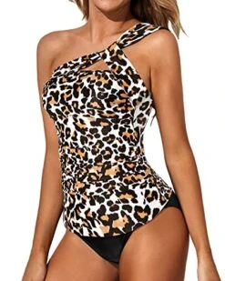 Sexy Two Piece One Shoulder Swim Top Shorts-Black And Leopard -Bikini Beach Shop 51WrxtD1kcL f5cf95cd a320 4d93 847f df6f592ff4a3
