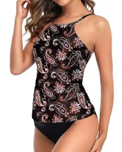 Sexy High Neck Ruched Tankini Swimsuit For Women-Black Tribal -Bikini Beach Shop 51Yt3ChDvtL