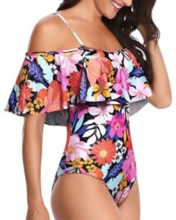 Retro-Style One Piece Swimsuit Ruffled Sleeves-Pink Floral 6 Retro-Style One Piece Swimsuit Ruffled Sleeves-Pink Floral -Bikini Beach Shop 51ZUSywFXjL
