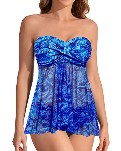 Flattering Flyaway Tankini Women's Two Piece Bathing Suits With Halter Bandeau Top 1 Flattering Flyaway Tankini Women's Two Piece Bathing Suits With Halter Bandeau Top