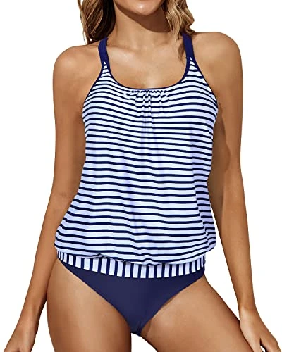 7 Soft Removable Padded Push Up Tankini Swimsuits-Blue White Stripe 1 7 Soft Removable Padded Push Up Tankini Swimsuits-Blue White Stripe