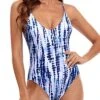 High-Legged One Piece Swimsuit Cross Back One Piece Swimwear-Blue Tie Dye