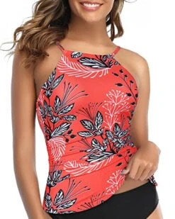 Match Different Bikini Bottom Women Tankini Top Only-Red Floral