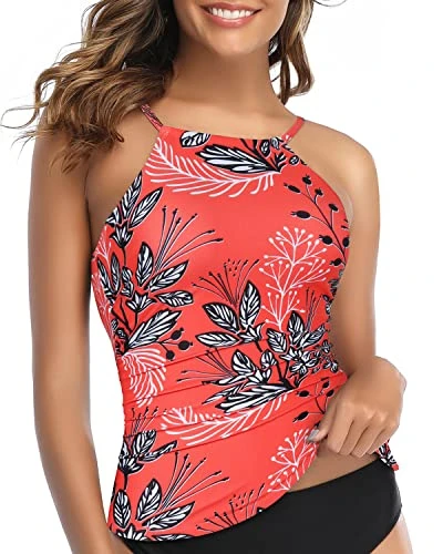 Match Different Bikini Bottom Women Tankini Top Only-Red Floral 1 Match Different Bikini Bottom Women Tankini Top Only-Red Floral