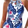 Stylish & Charming Backless Swim Tank Top-White And Blue Floral