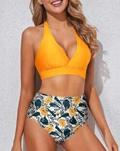 Two Piece Bikini Swimsuits Removable Padding Women's Bikini Swimsuits-Yellow Floral -Bikini Beach Shop 51bFPS6gFdL