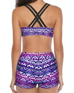Women's Backless Tankini Athletic 3 Piece Swimsuits-Black And Tribal Purple 7 Women's Backless Tankini Athletic 3 Piece Swimsuits-Black And Tribal Purple -Bikini Beach Shop 51cP FlBfRL