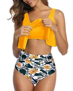 Removable Padded Women Ruffled Flounce Bikini Swimsuit-Yellow Floral -Bikini Beach Shop 51cdHuXqYmL