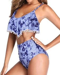 High Waisted Ruffle Trim Two Piece Bikini Swimsuit-Blue Tie Dye -Bikini Beach Shop 51ebdLQoYzS 1fd2ada9 7ca9 4d30 a12d e80befda49c3