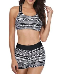 Sports Bra & Shorts Athletic 3 Piece Swimsuits-Black Tribal -Bikini Beach Shop 51fR24mvKzL