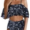 Attractive Off Shoulder High Waisted Ruffle Bikini Set-Black Sun And Moon