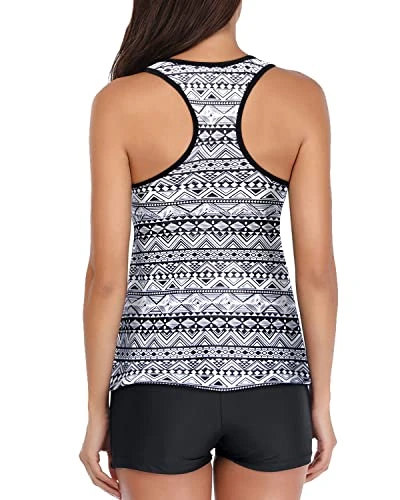 V Neck Swimsuit Tummy Control Bottom & Racerback Top For Women-Black Tribal 3 V Neck Swimsuit Tummy Control Bottom & Racerback Top For Women-Black Tribal - Image 3