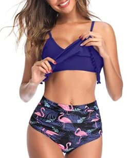 Tassel Trim Chic Tropical High Waisted Bikini-Blue Flamingo -Bikini Beach Shop 51gNu4yyQWL